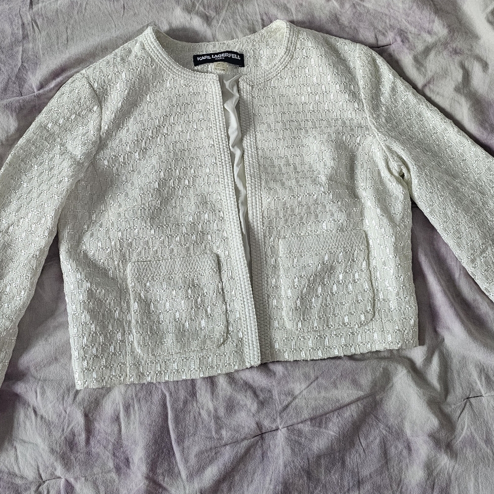 KARL LAGERFELD PARIS 3/4 sleeve cropped work office blazer 2 front pockets NEW w